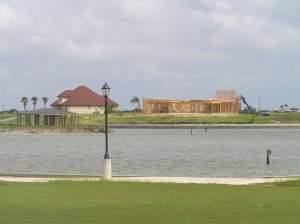House view from across the lake at pool
