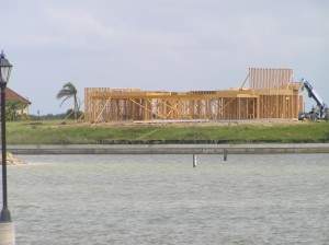 House view from across the lake at pool