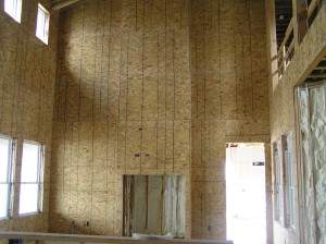 Great room- Wind Storm Plywood on Shear wall, ready to sheetrock