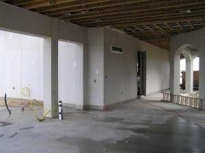 Courtyard looking to front, Hardie area ready to sheetrock