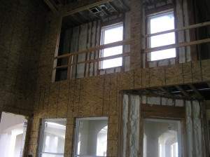 Great room looking up to Gallery- Wind Storm Plywood on Shear wall, ready to sheetrock