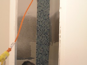 Tile installed in Bunk Bath, not grouted yet