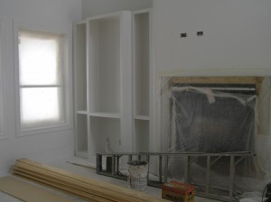 Cabinets in Great room near fireplace