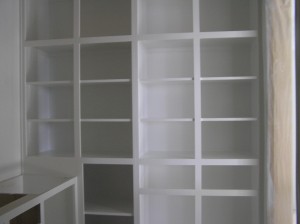 Storage cabinets in Bunk Room Bath