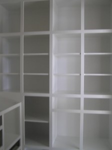 Storage cabinets in Bunk Room Bath