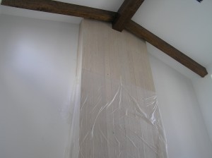 White wash on boards on Fireplace