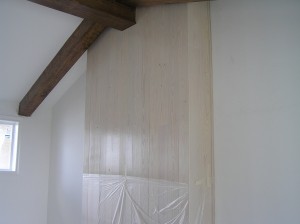 White wash on boards on Fireplace