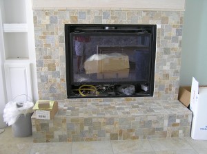 Stone on fireplace mantle