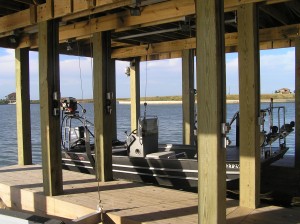 Flounder Boat in Boat Lift