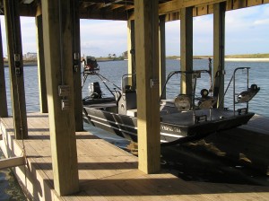 Flounder Boat in Boat Lift