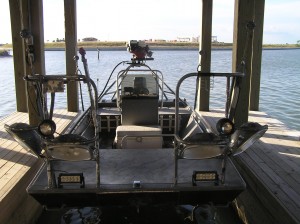 Flounder Boat in Boat Lift